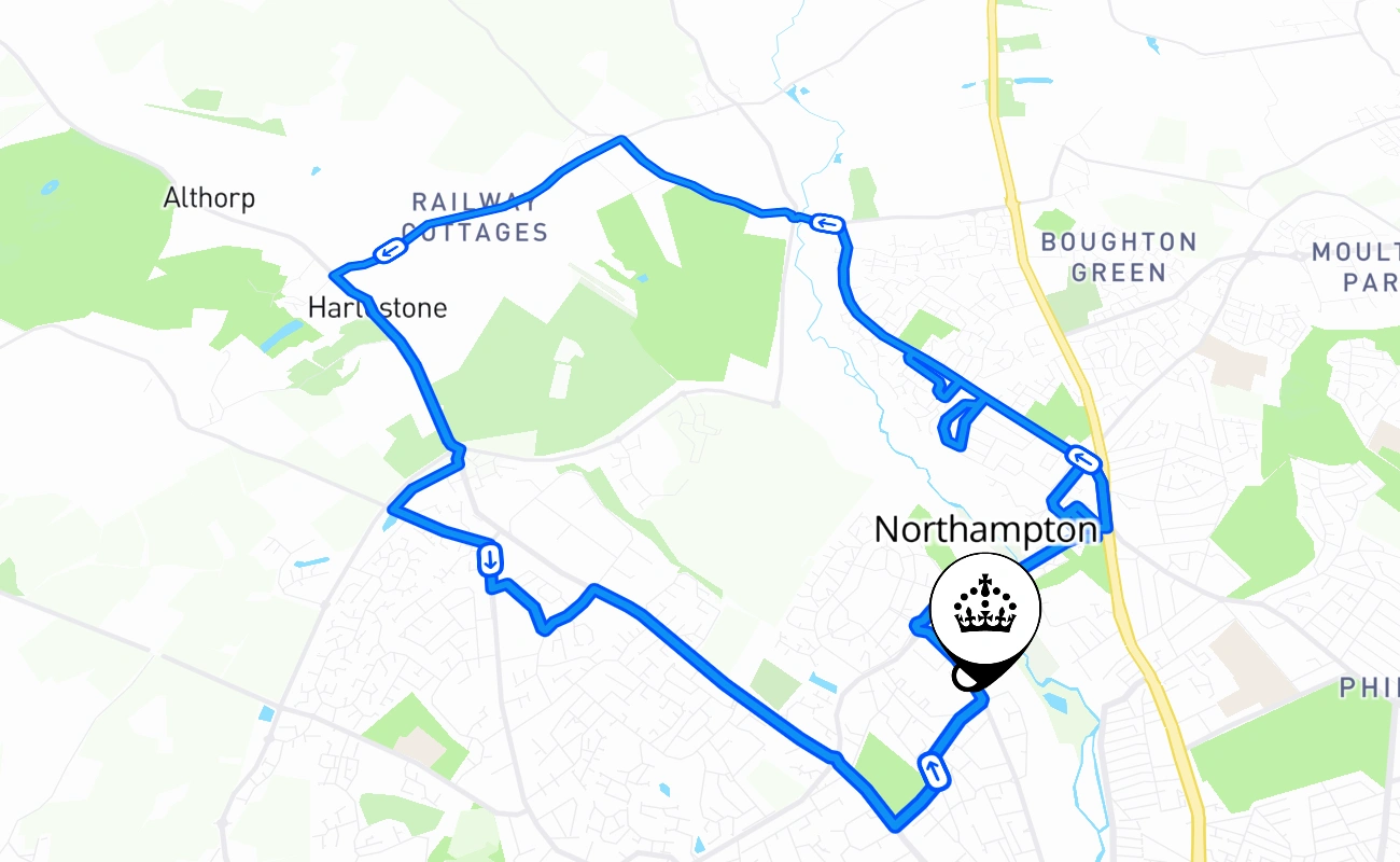 Northampton driving test route #1591 map - ENG United Kingdom