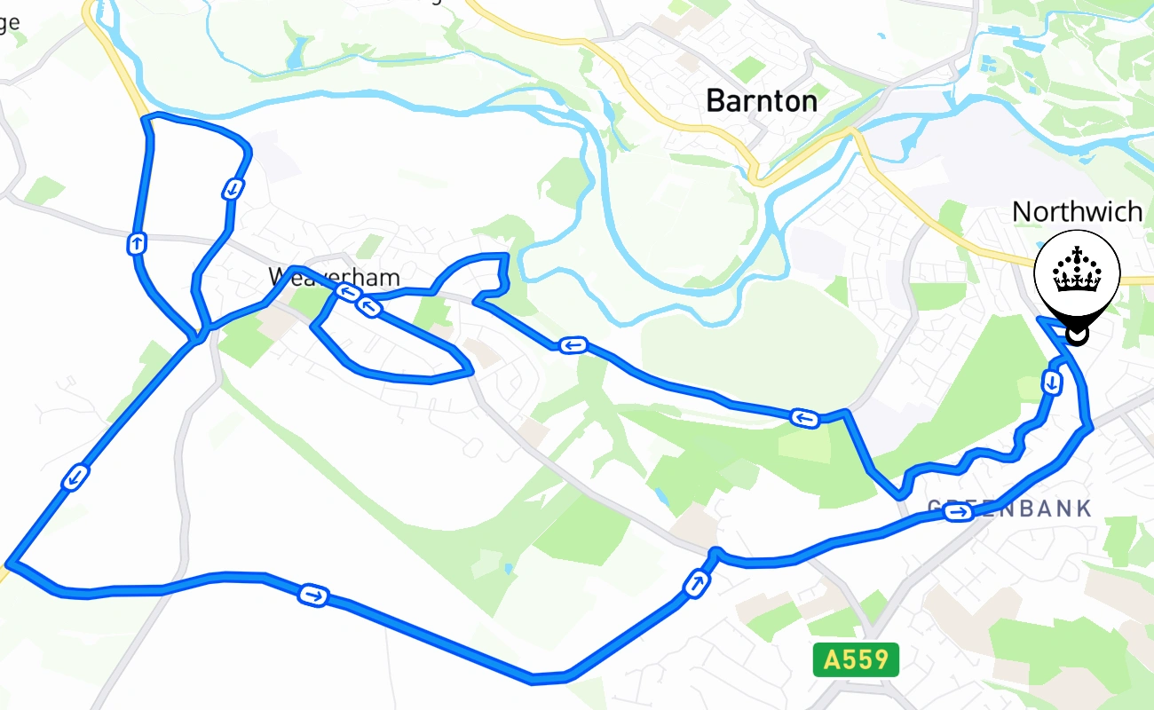 Northwich driving test route #1192 map - ENG United Kingdom