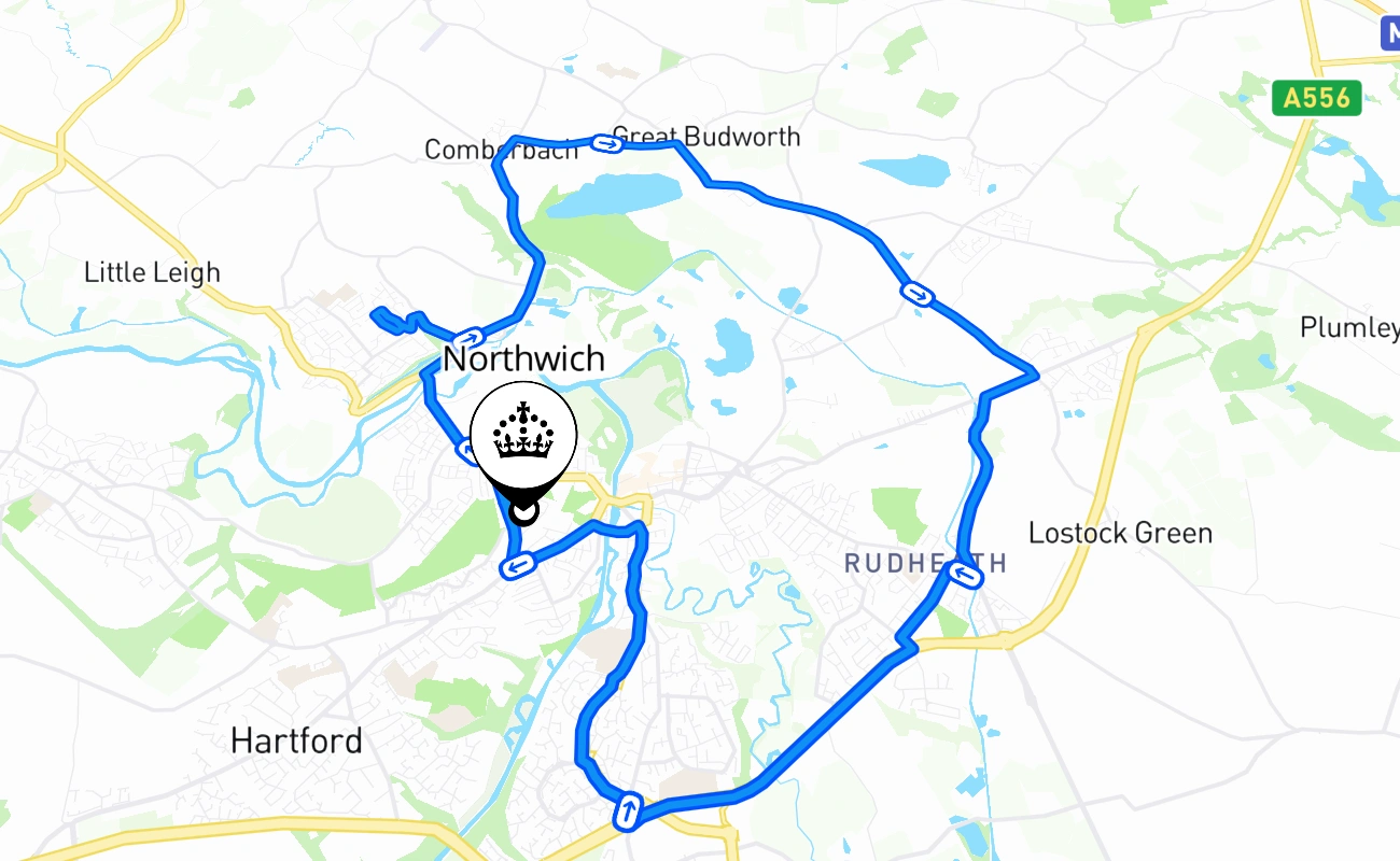 Northwich driving test route #1205 map - ENG United Kingdom