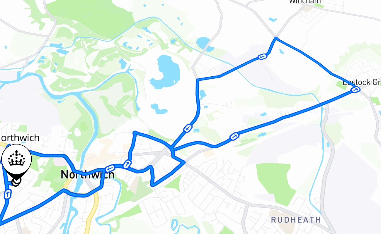 Northwich driving test route #1206 map - ENG United Kingdom