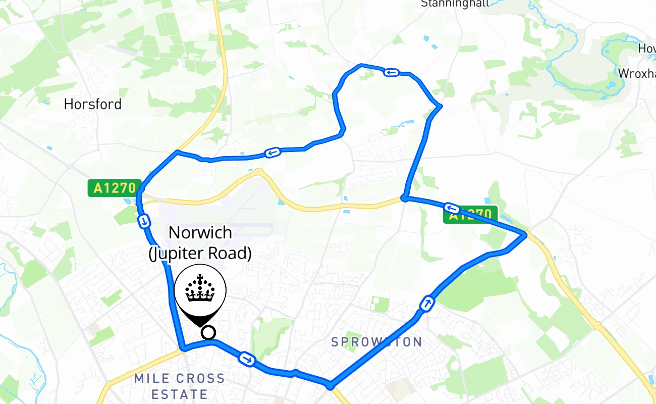 Norwich (Jupiter Road) 驾考路线 #2329 地图 - ENG 英国