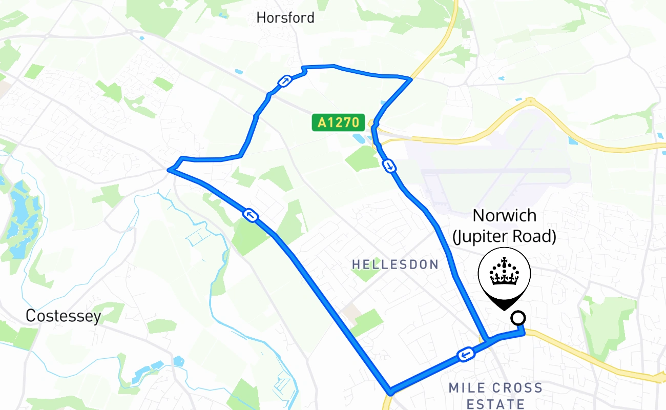 Norwich (Jupiter Road) 驾考路线 #2330 地图 - ENG 英国