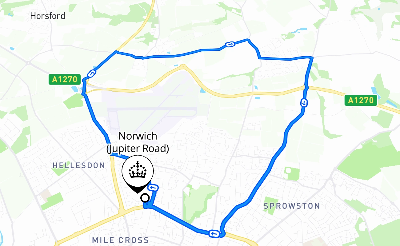 Norwich (Jupiter Road) 驾考路线 #2331 地图 - ENG 英国