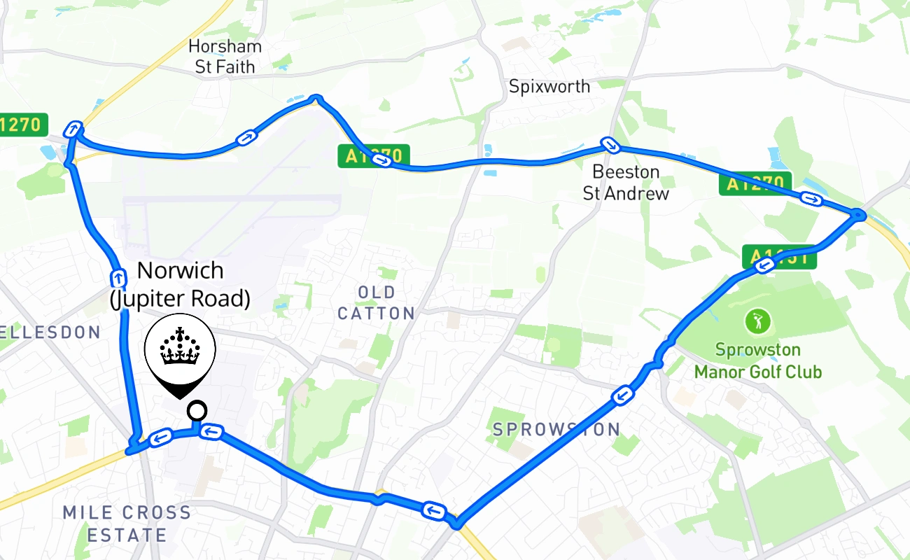 Norwich (Jupiter Road) 驾考路线 #2332 地图 - ENG 英国