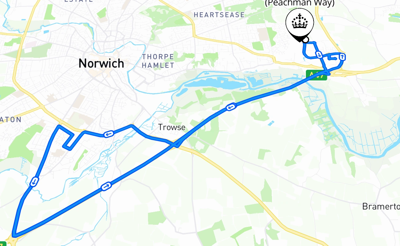 Norwich (Peachman Way) 驾考路线 #2001 地图 - ENG 英国