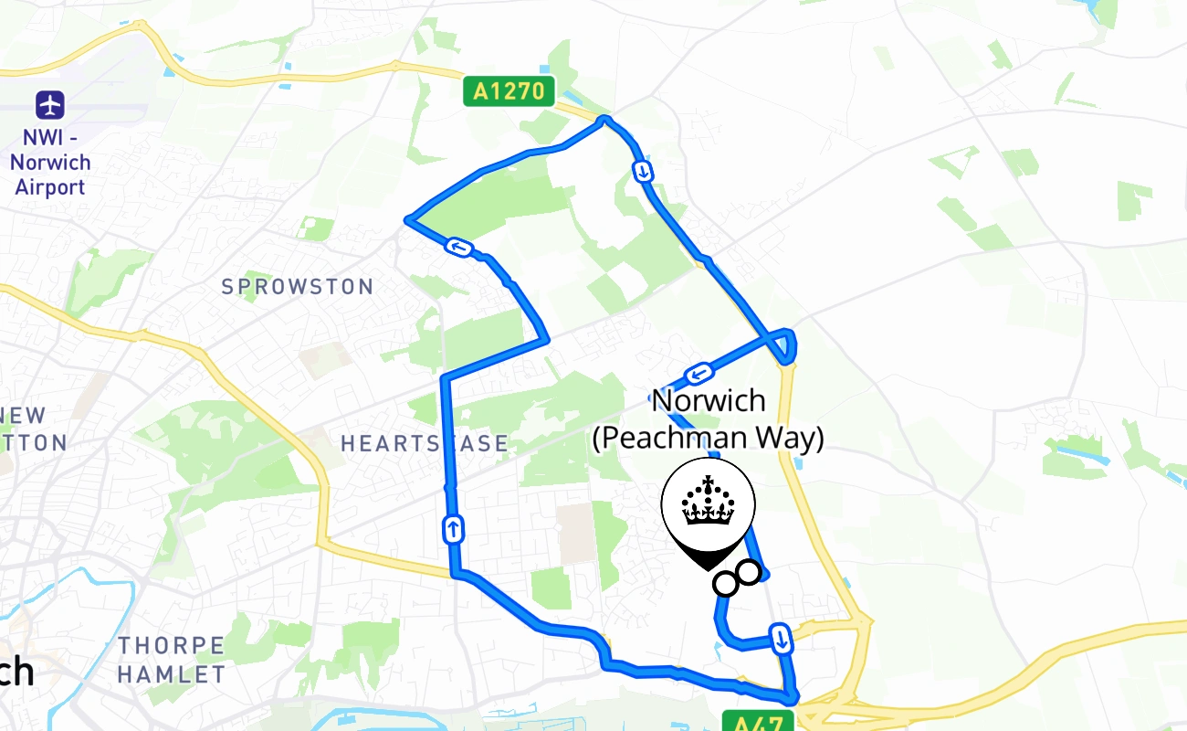 Norwich (Peachman Way) 驾考路线 #2005 地图 - ENG 英国