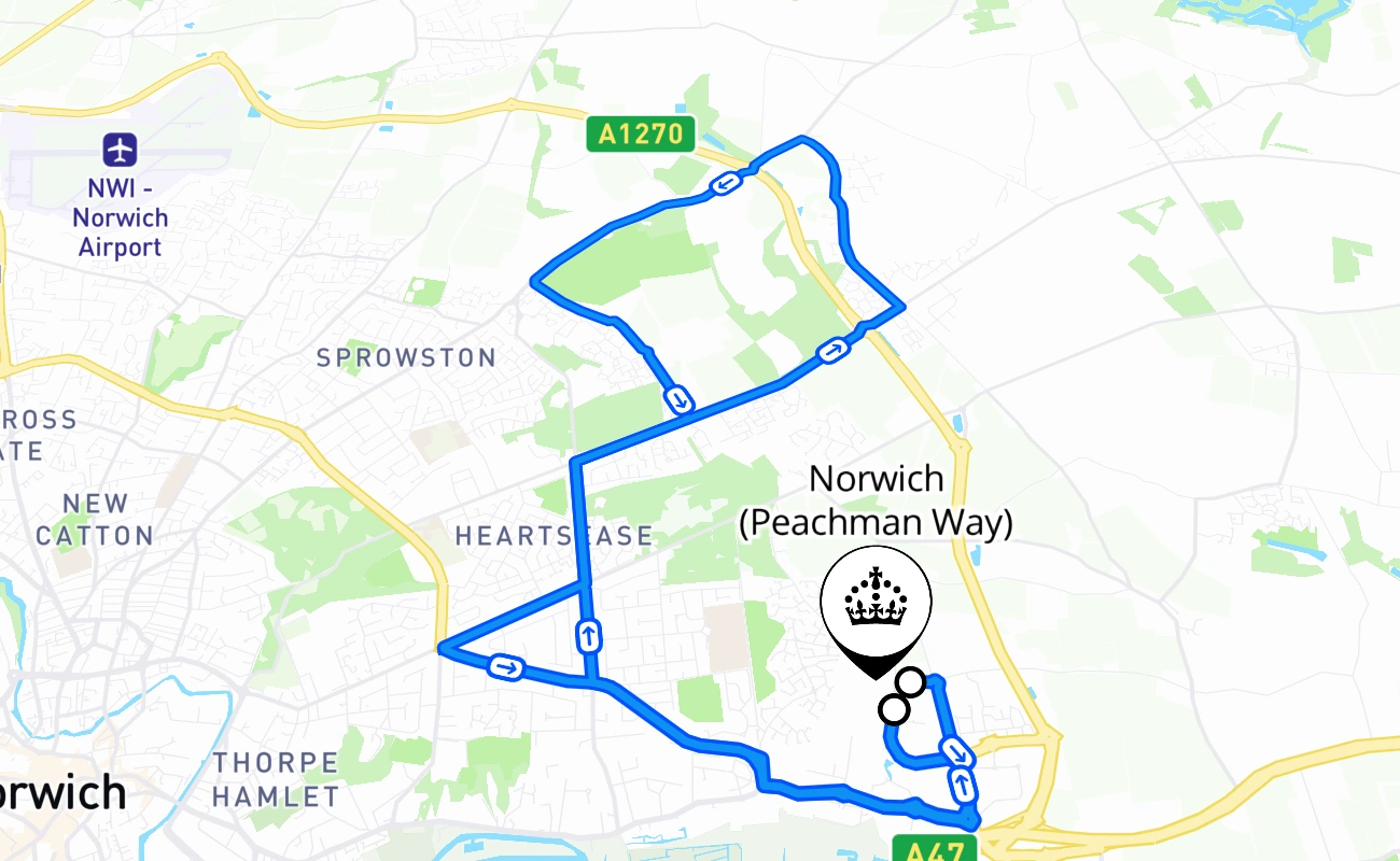 Norwich (Peachman Way) 驾考路线 #2007 地图 - ENG 英国