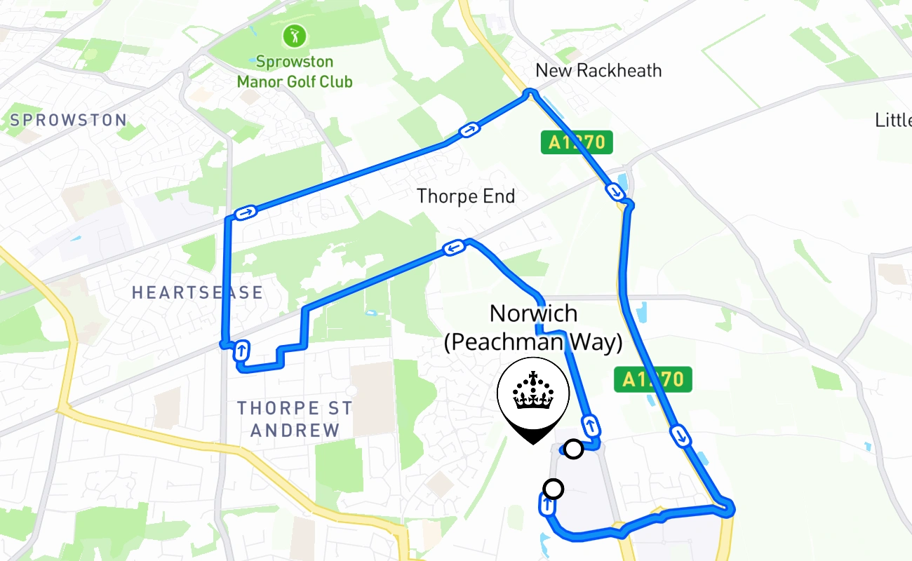 Norwich (Peachman Way) 驾考路线 #2008 地图 - ENG 英国