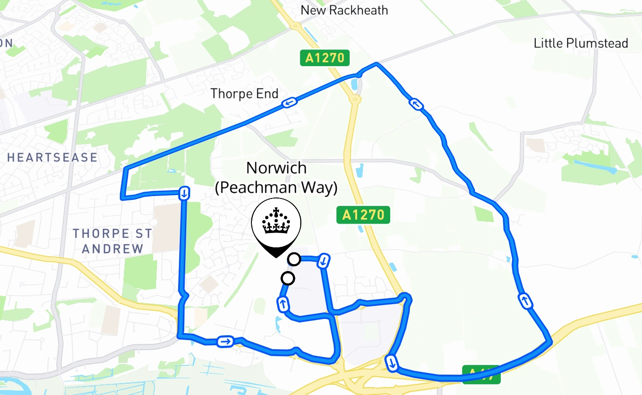 Norwich (Peachman Way) 驾考路线 #2009 地图 - ENG 英国
