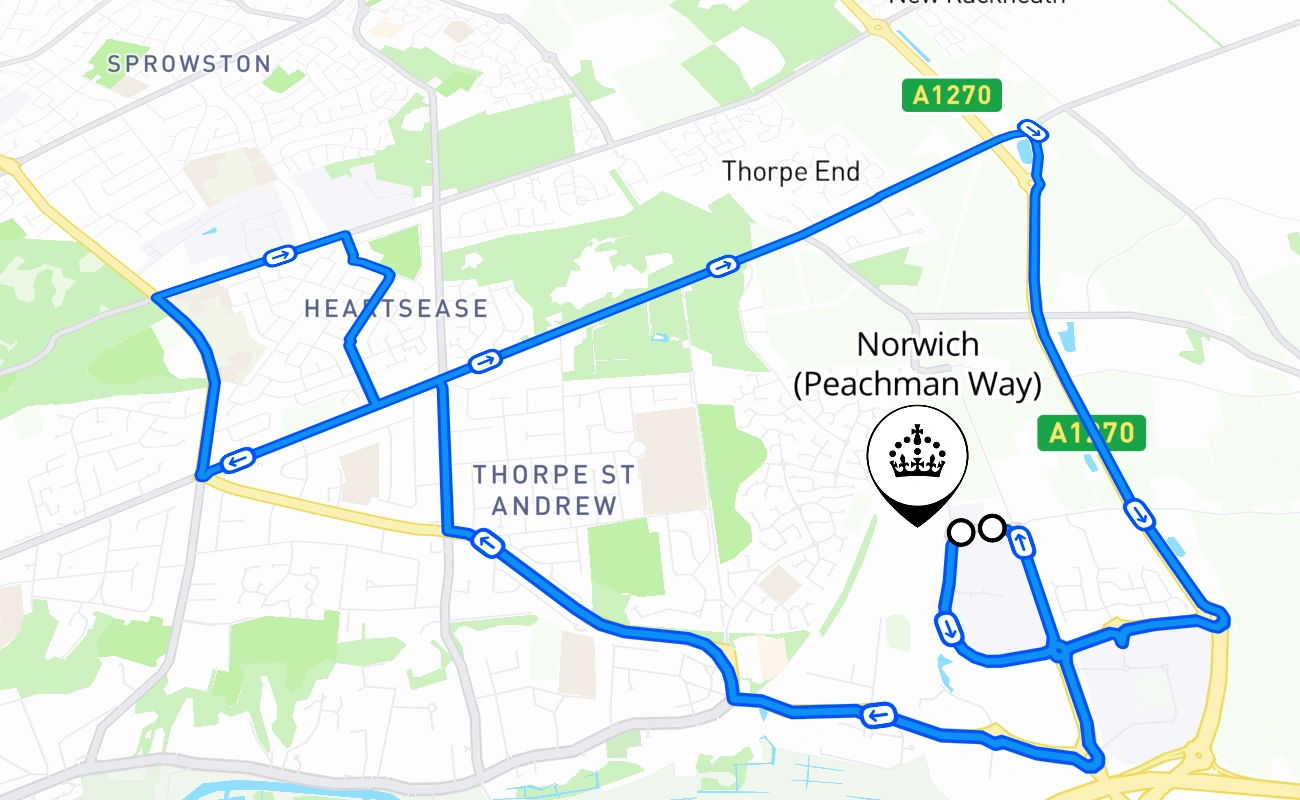Norwich (Peachman Way) 驾考路线 #2010 地图 - ENG 英国