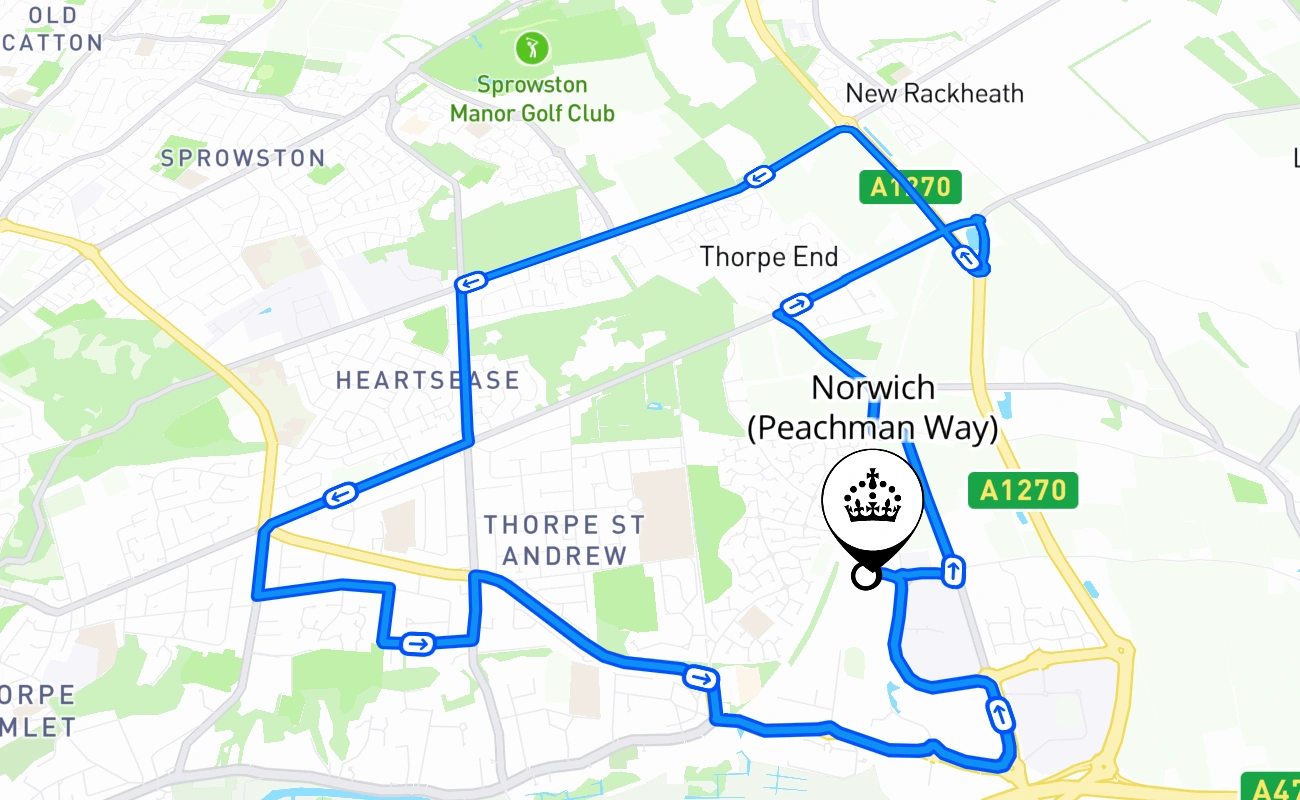 Norwich (Peachman Way) 驾考路线 #2011 地图 - ENG 英国