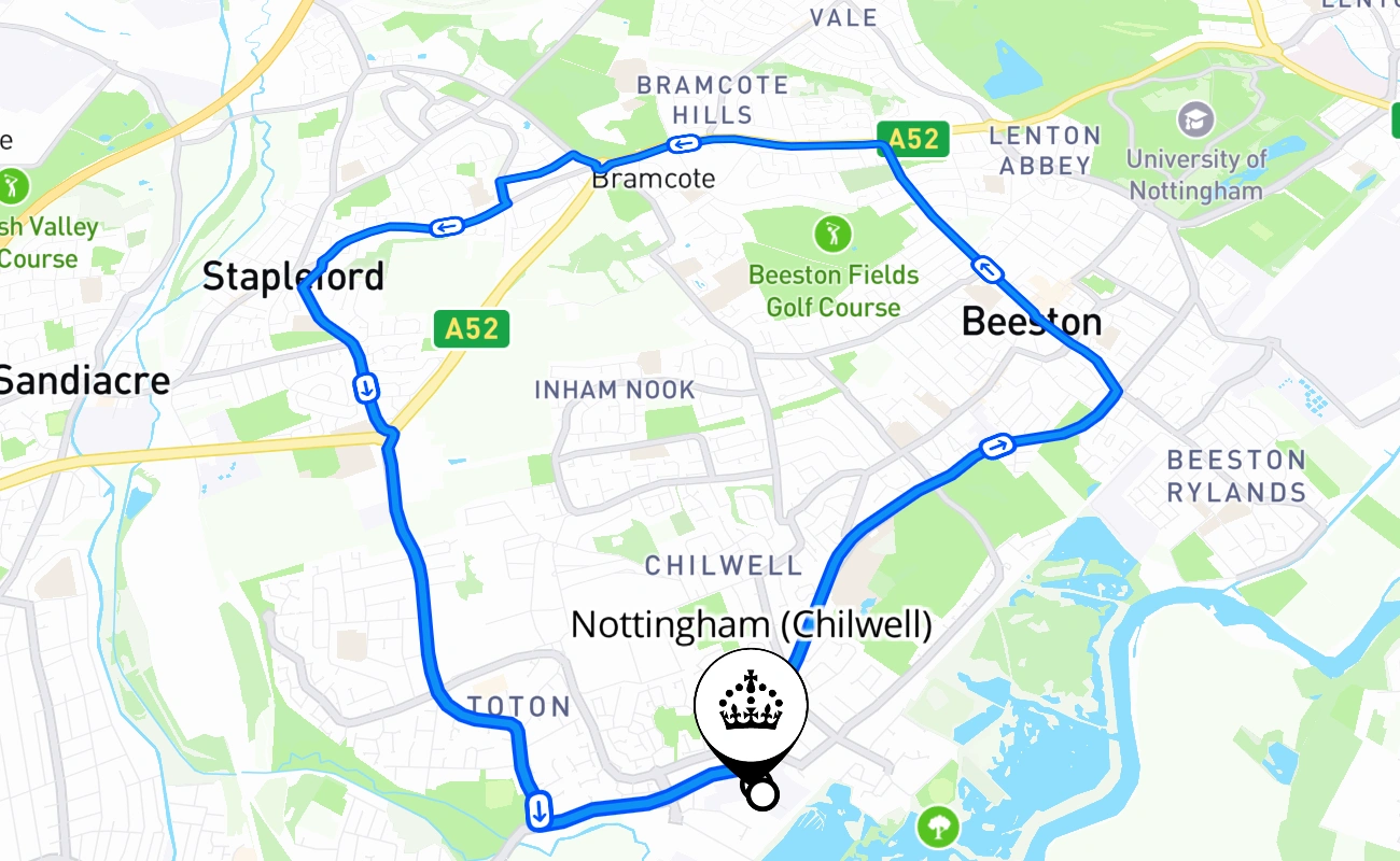 Nottingham (Chilwell) 驾考路线 #683 地图 - ENG 英国