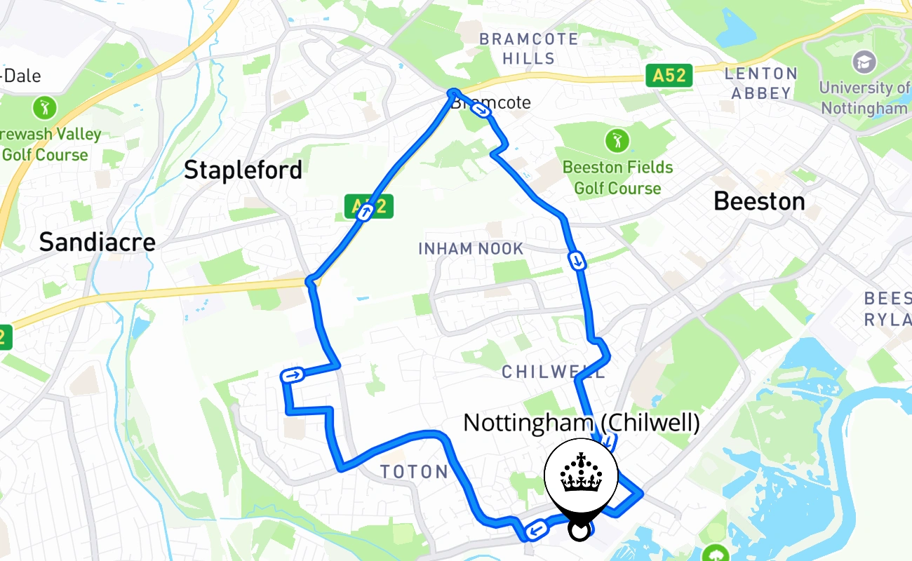 Nottingham (Chilwell) 驾考路线 #684 地图 - ENG 英国