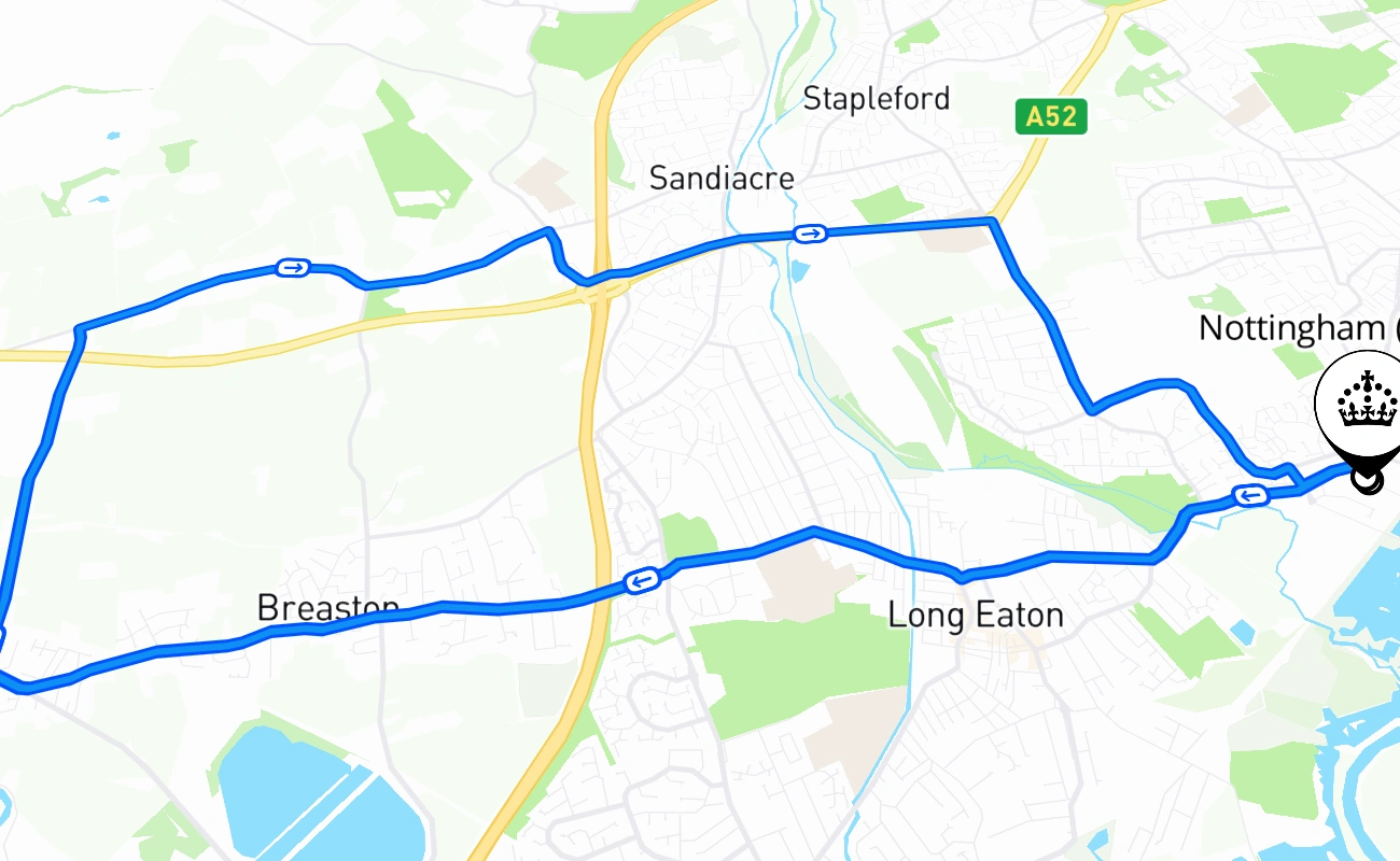 Nottingham (Chilwell) 驾考路线 #685 地图 - ENG 英国