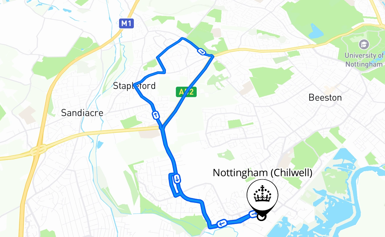 Nottingham (Chilwell) 驾考路线 #686 地图 - ENG 英国