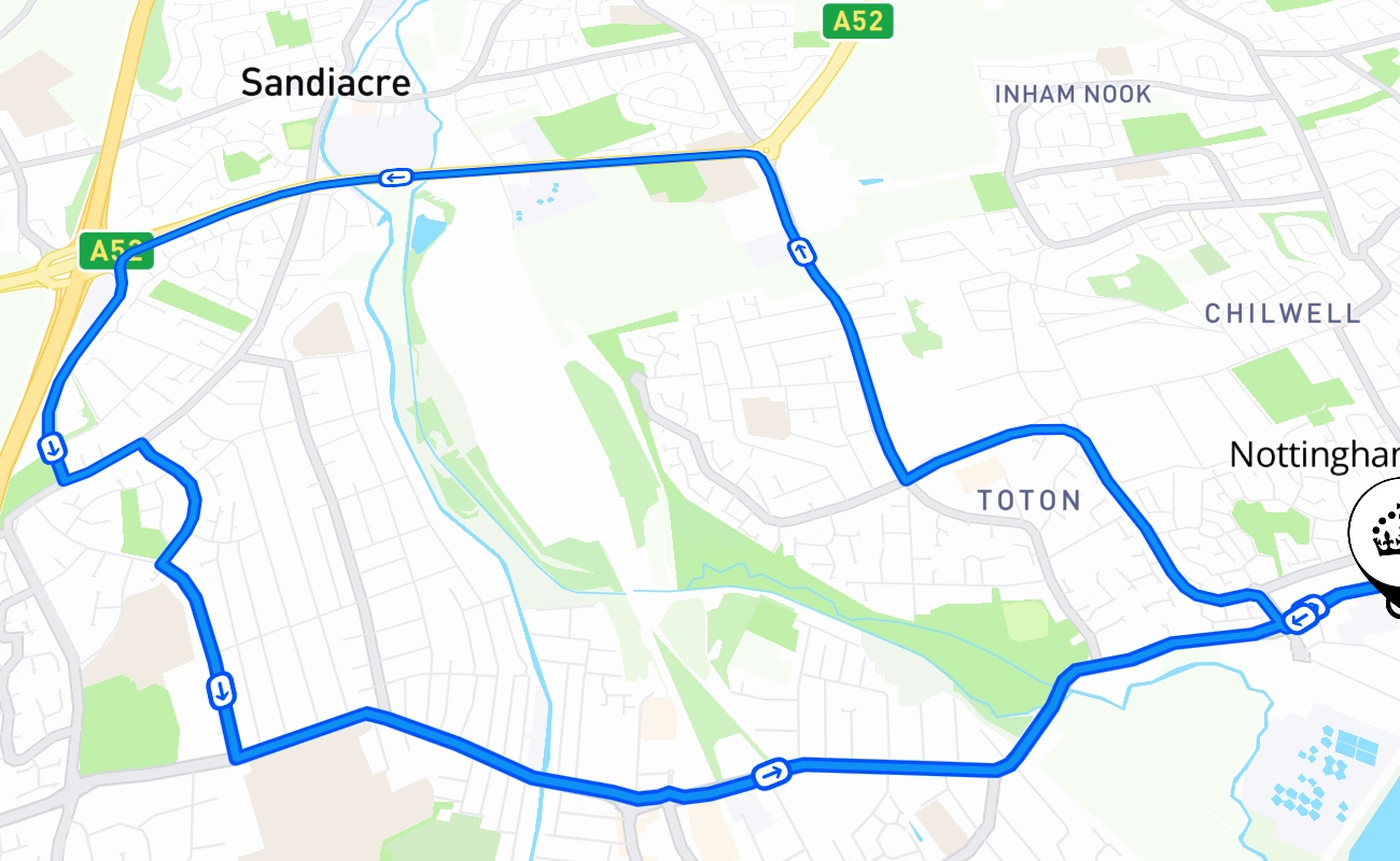 Nottingham (Chilwell) 驾考路线 #687 地图 - ENG 英国