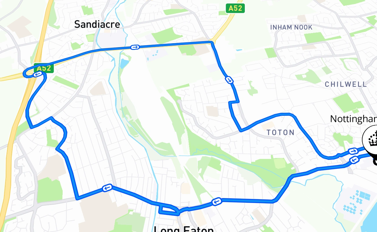 Nottingham (Chilwell) 驾考路线 #688 地图 - ENG 英国