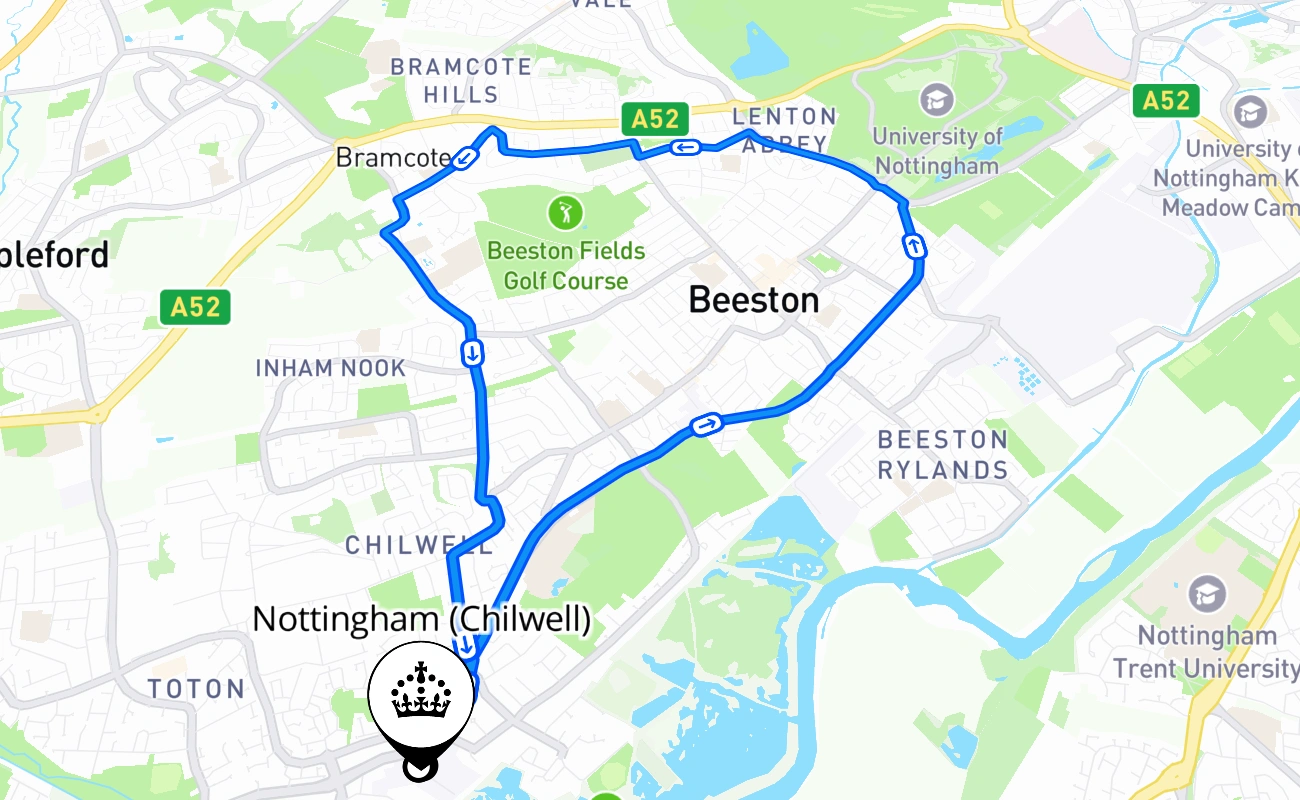 Nottingham (Chilwell) 驾考路线 #689 地图 - ENG 英国