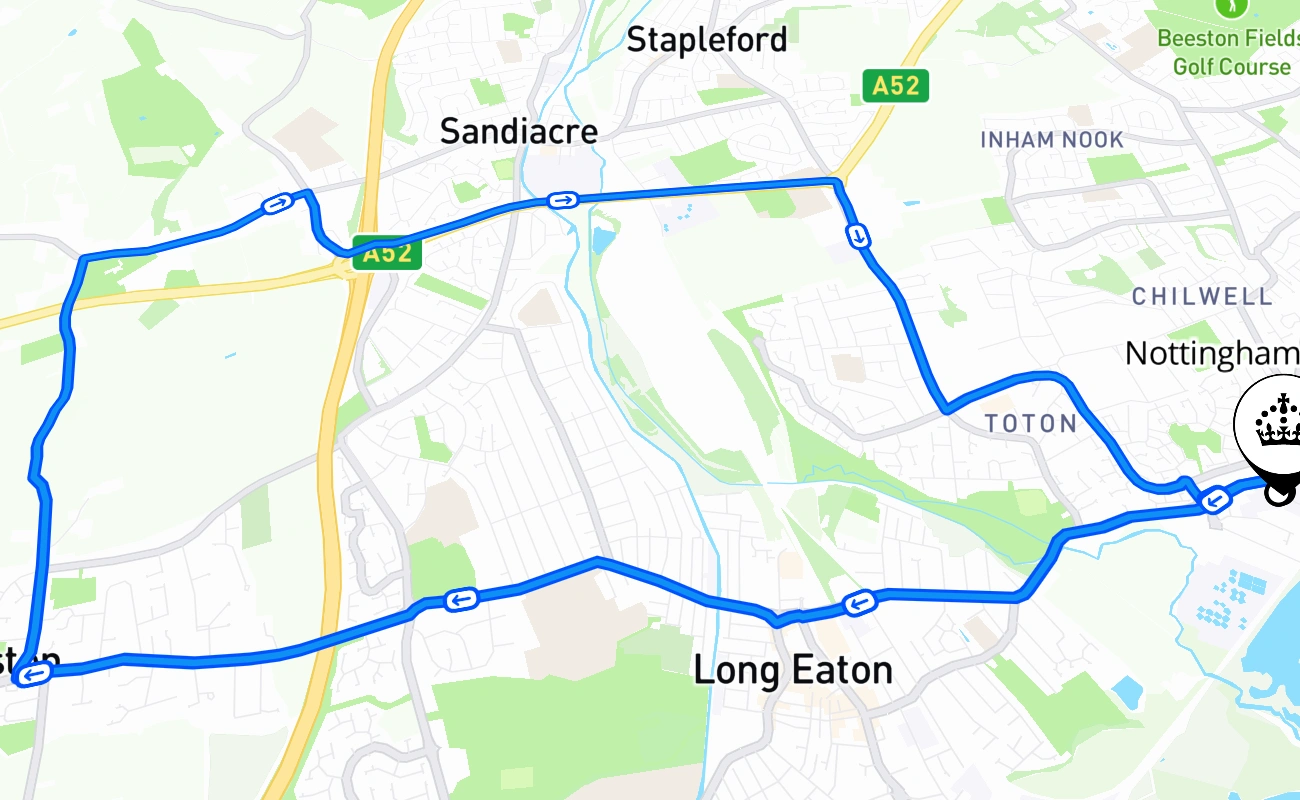 Nottingham (Chilwell) 驾考路线 #690 地图 - ENG 英国