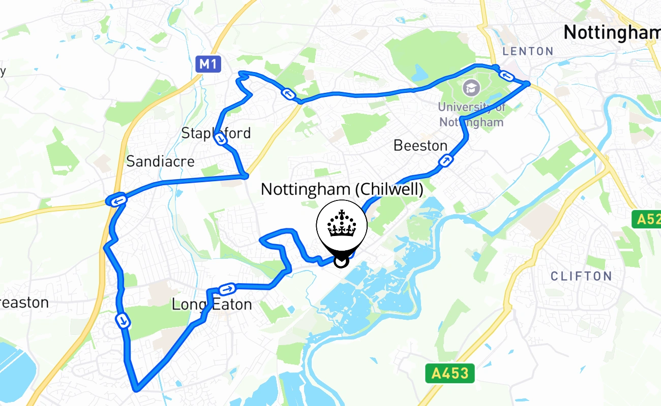 Nottingham (Chilwell) 驾考路线 #691 地图 - ENG 英国