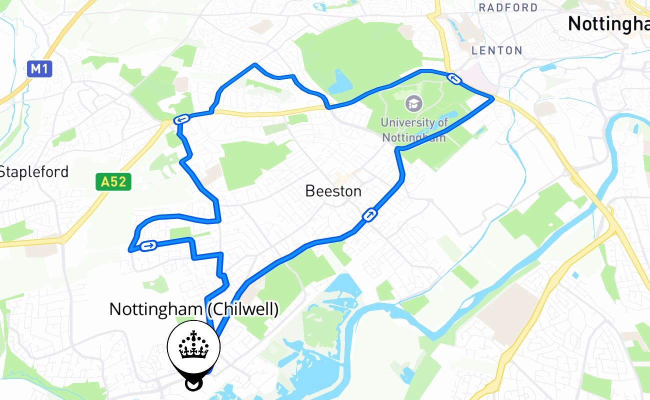 Nottingham (Chilwell) 驾考路线 #692 地图 - ENG 英国