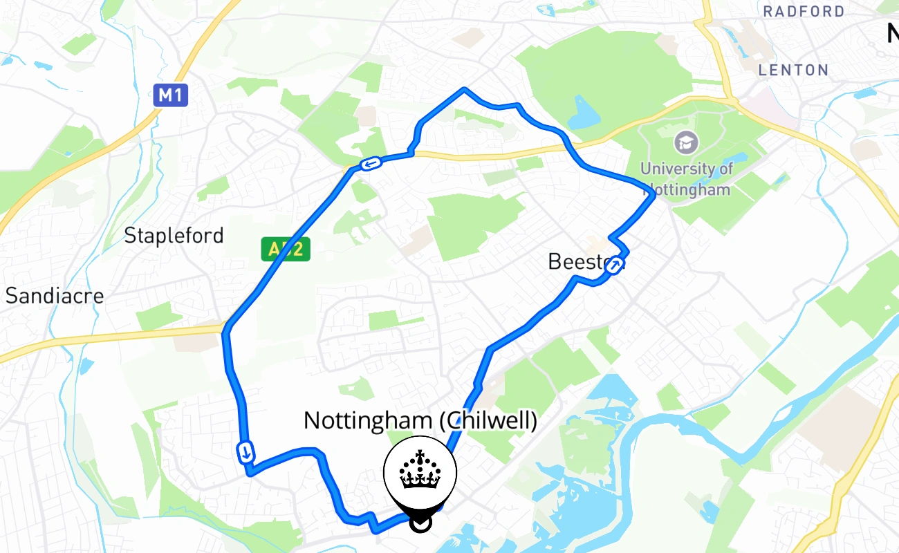 Nottingham (Chilwell) 驾考路线 #693 地图 - ENG 英国