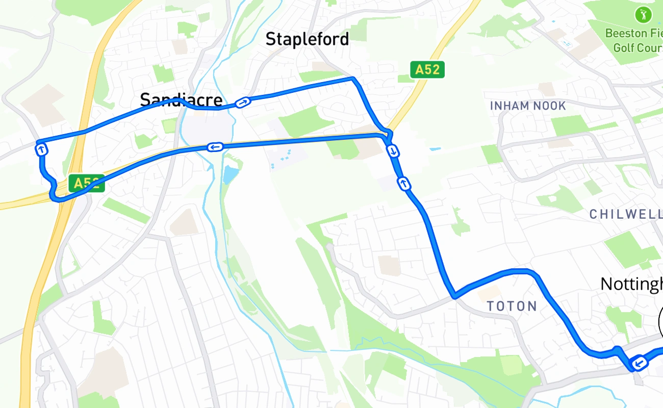 Nottingham (Chilwell) 驾考路线 #694 地图 - ENG 英国