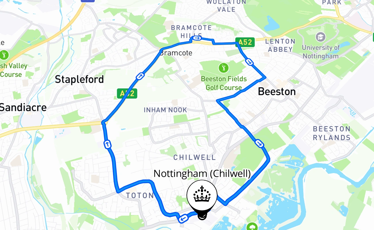 Nottingham (Chilwell) 驾考路线 #695 地图 - ENG 英国