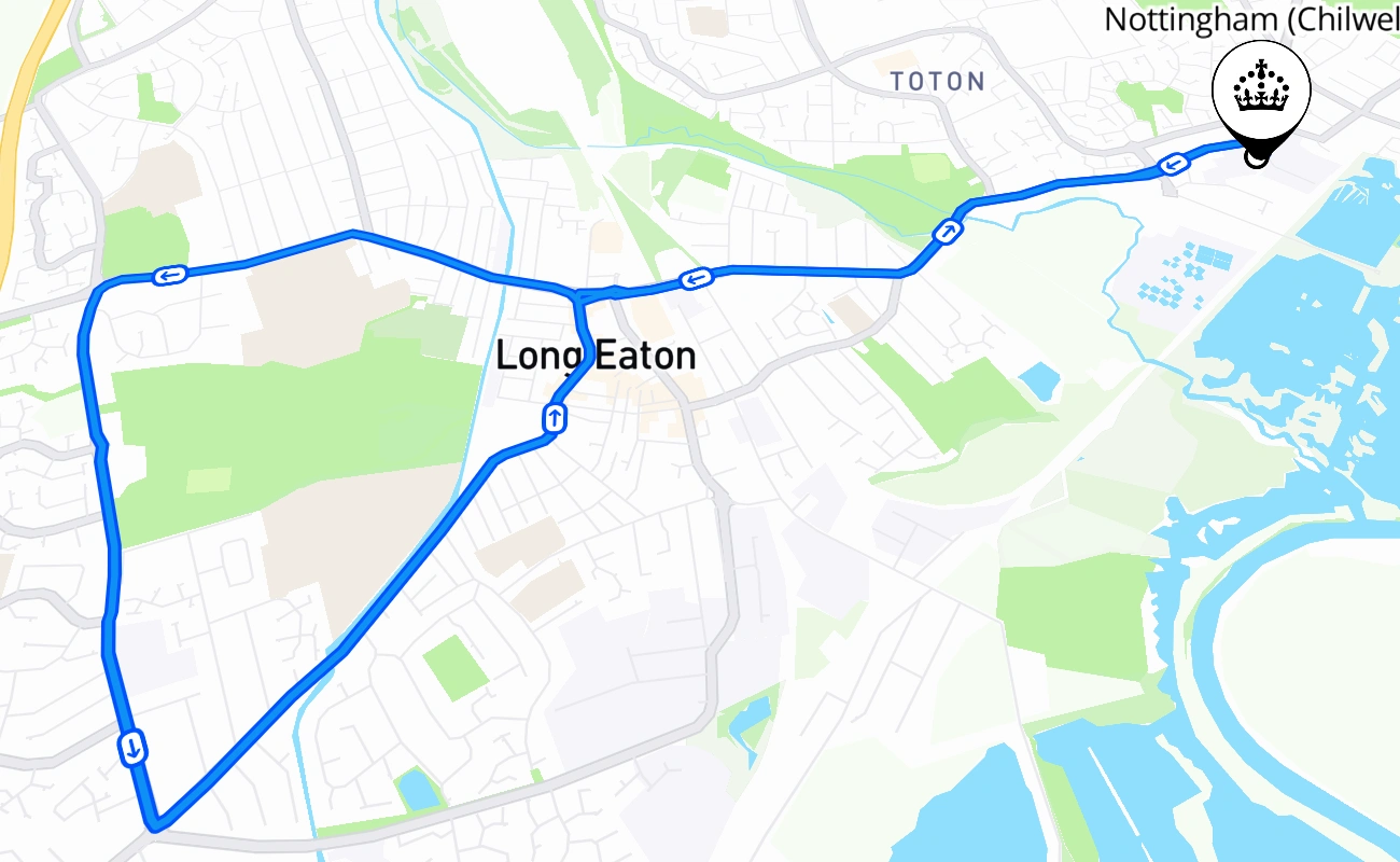 Nottingham (Chilwell) 驾考路线 #696 地图 - ENG 英国