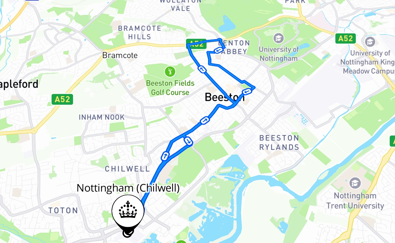 Nottingham (Chilwell) 驾考路线 #697 地图 - ENG 英国