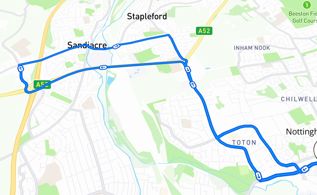 Nottingham (Chilwell) 驾考路线 #699 地图 - ENG 英国
