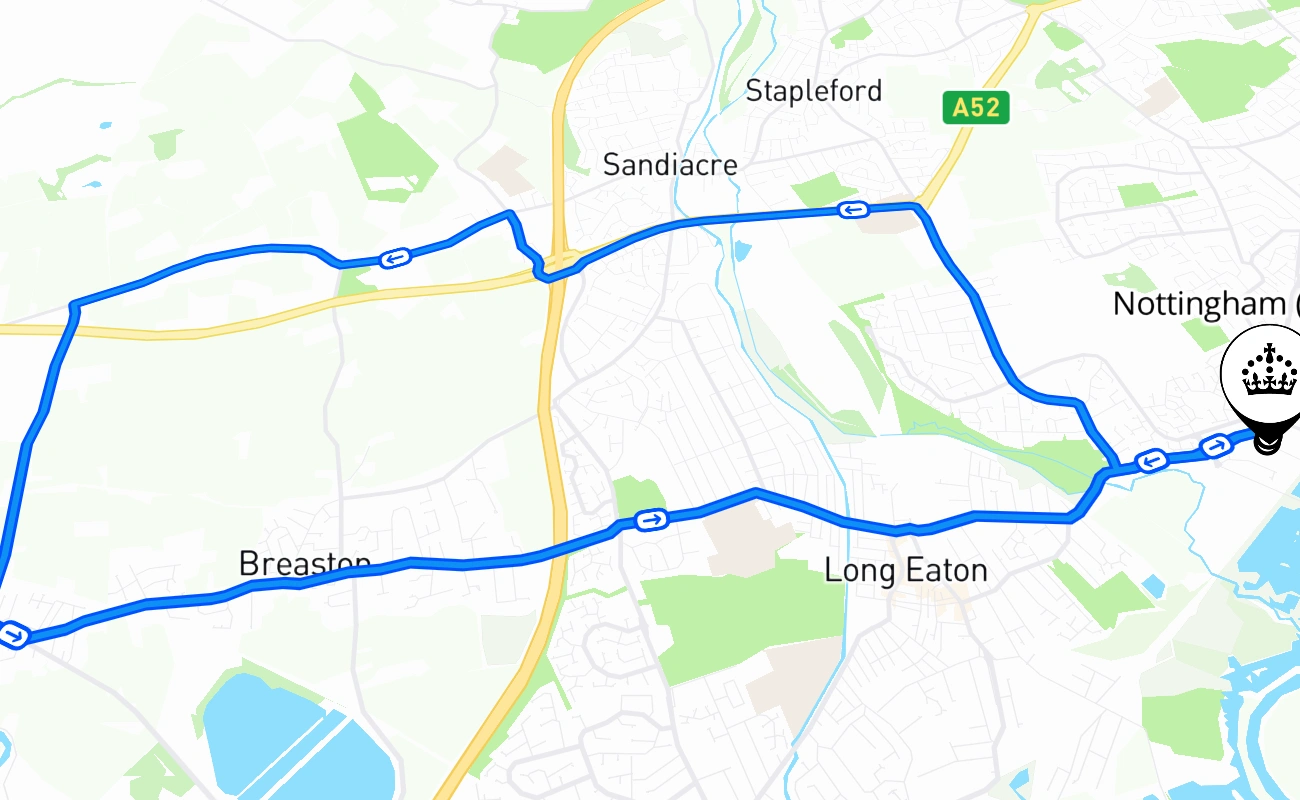 Nottingham (Chilwell) 驾考路线 #701 地图 - ENG 英国