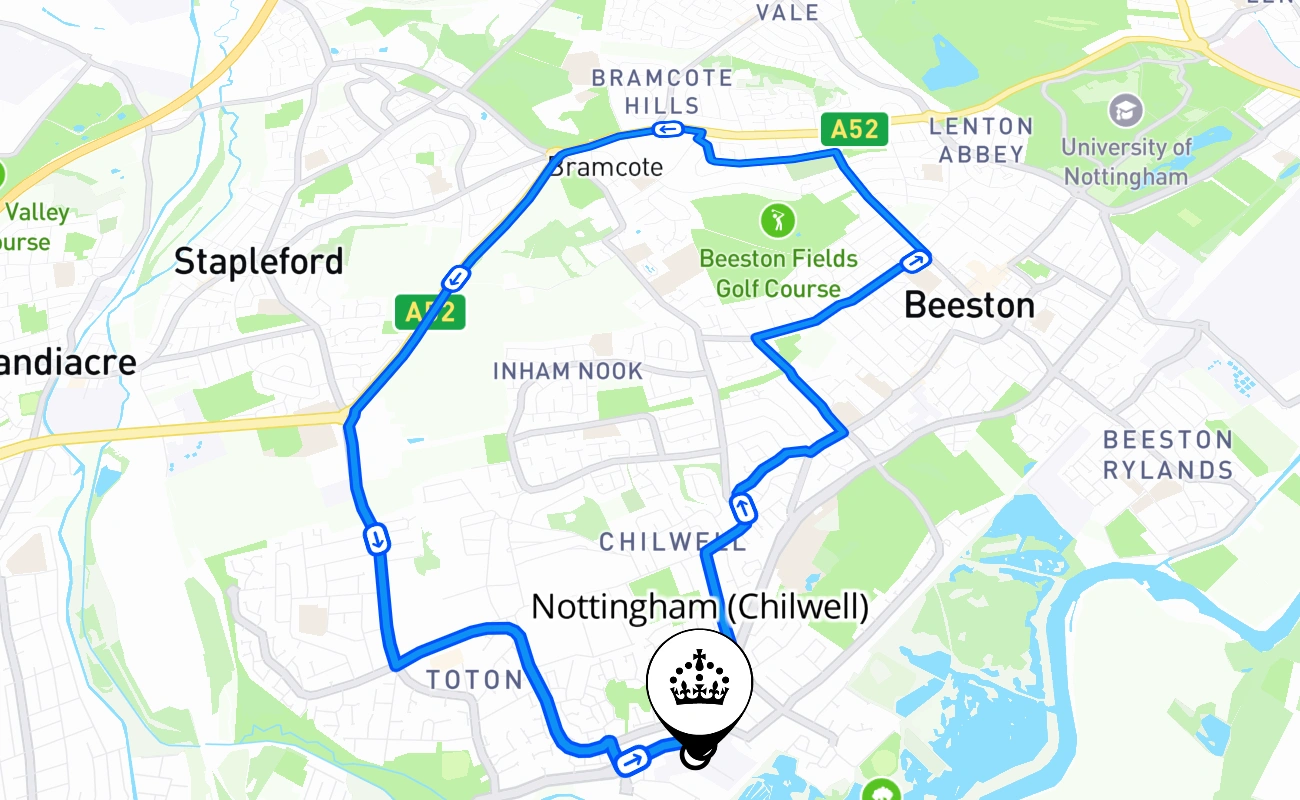 Nottingham (Chilwell) 驾考路线 #702 地图 - ENG 英国