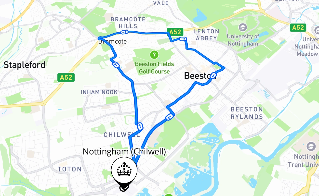 Nottingham (Chilwell) 驾考路线 #703 地图 - ENG 英国