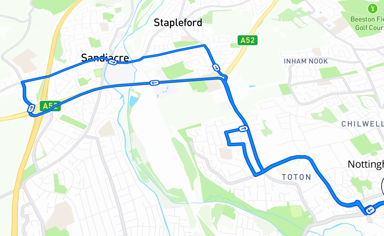 Nottingham (Chilwell) 驾考路线 #704 地图 - ENG 英国