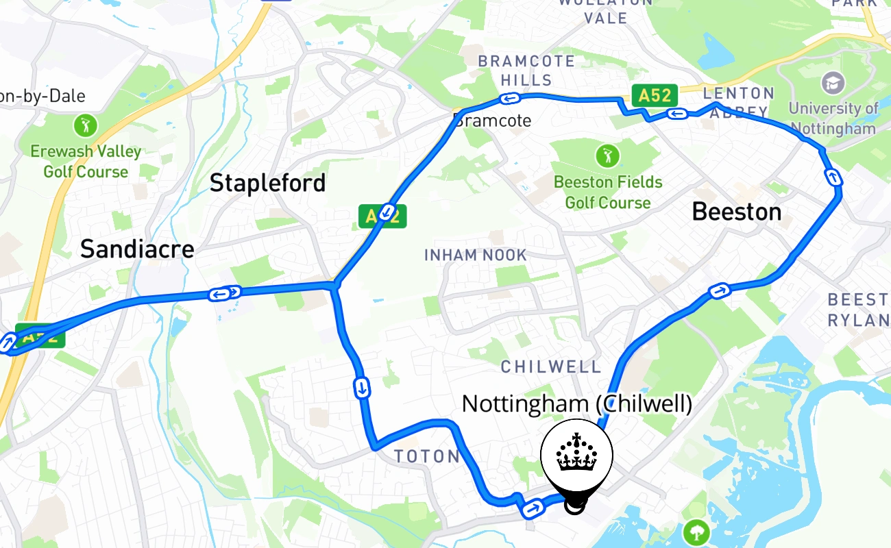 Nottingham (Chilwell) 驾考路线 #705 地图 - ENG 英国