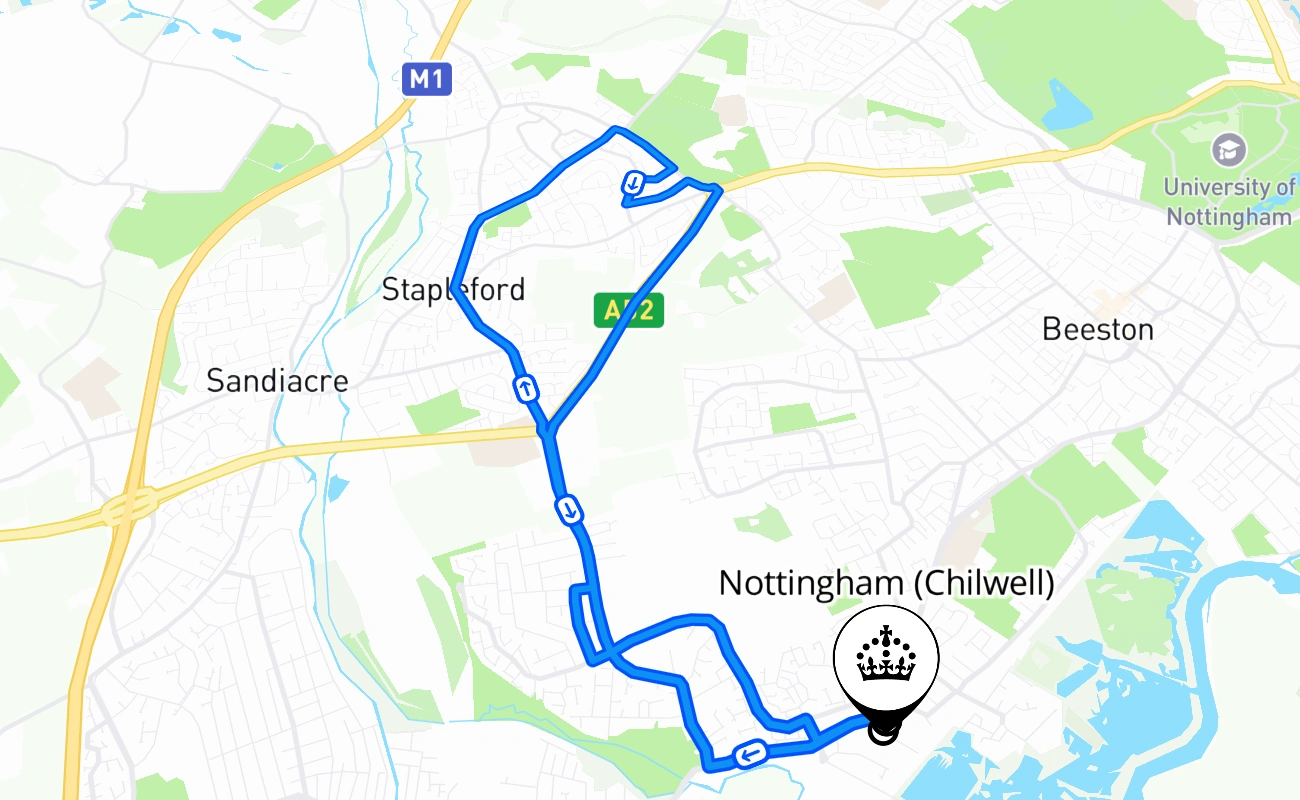 Nottingham (Chilwell) 驾考路线 #706 地图 - ENG 英国