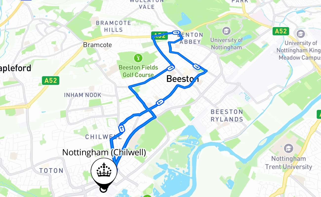 Nottingham (Chilwell) 驾考路线 #707 地图 - ENG 英国