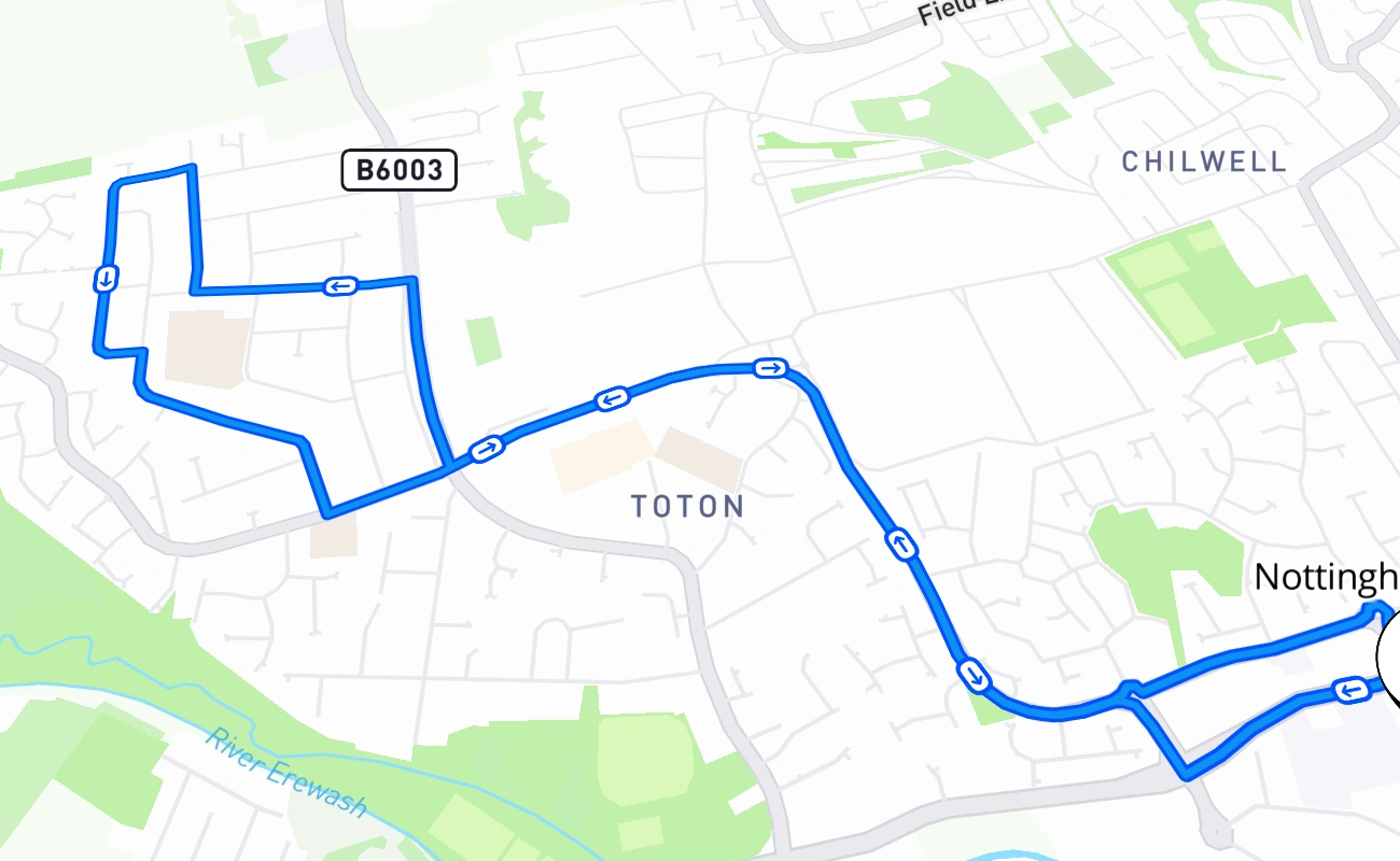 Nottingham (Chilwell) 驾考路线 #708 地图 - ENG 英国