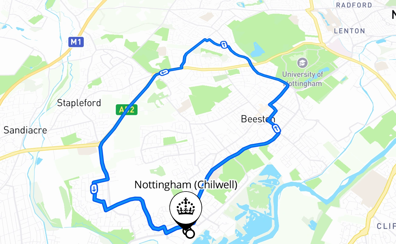 Nottingham (Chilwell) 驾考路线 #2606 地图 - ENG 英国