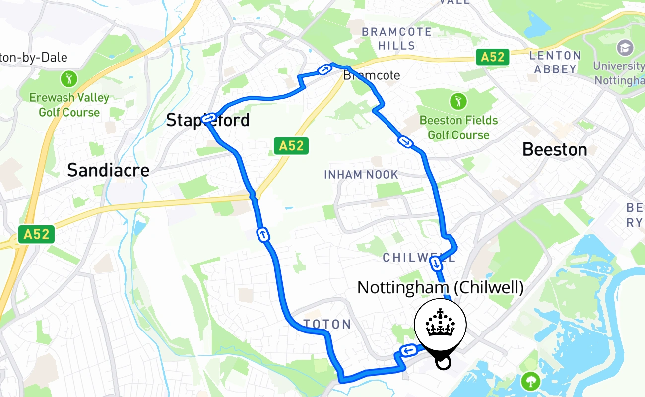 Nottingham (Chilwell) 驾考路线 #2607 地图 - ENG 英国