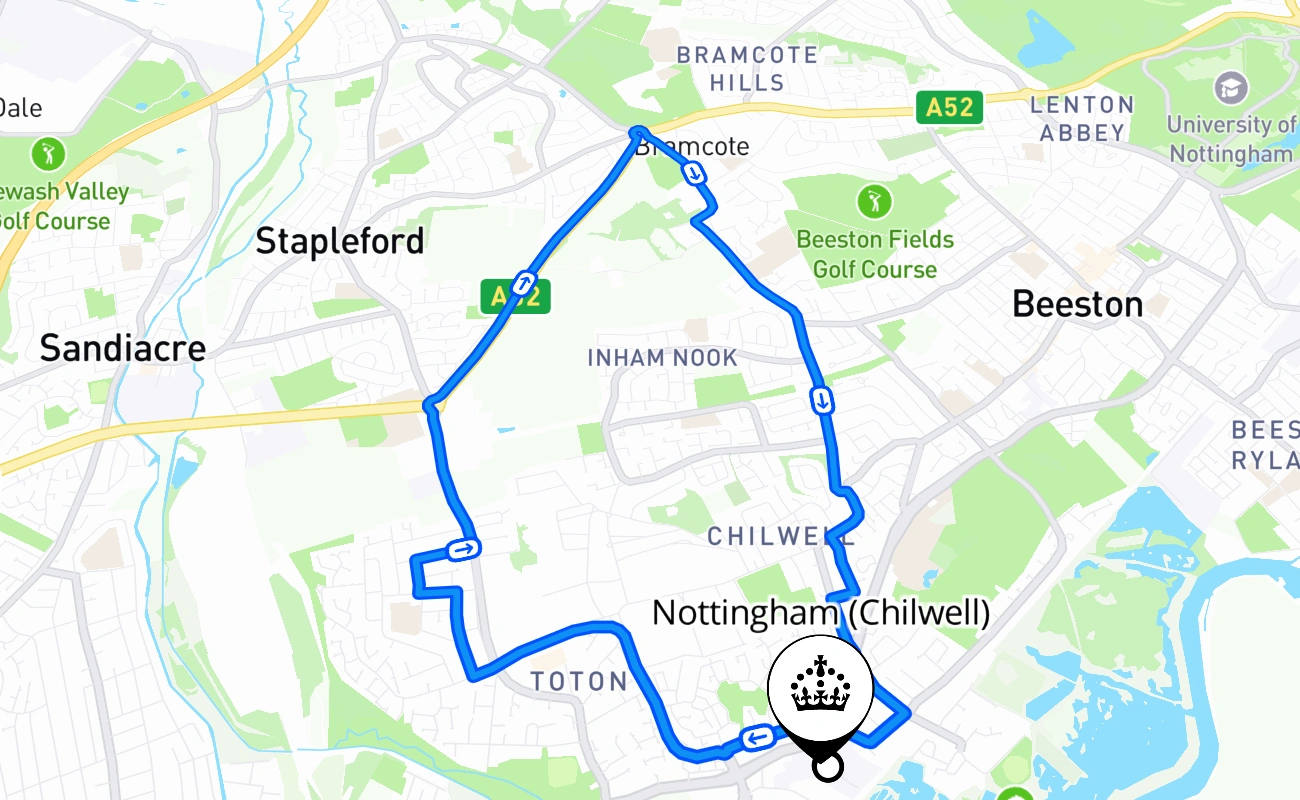 Nottingham (Chilwell) 驾考路线 #2608 地图 - ENG 英国