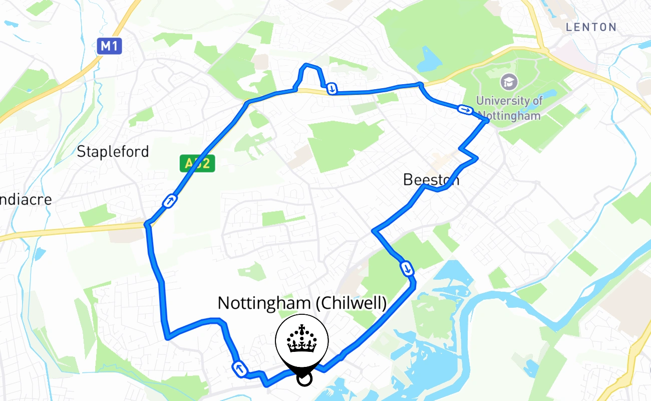 Nottingham (Chilwell) 驾考路线 #2609 地图 - ENG 英国