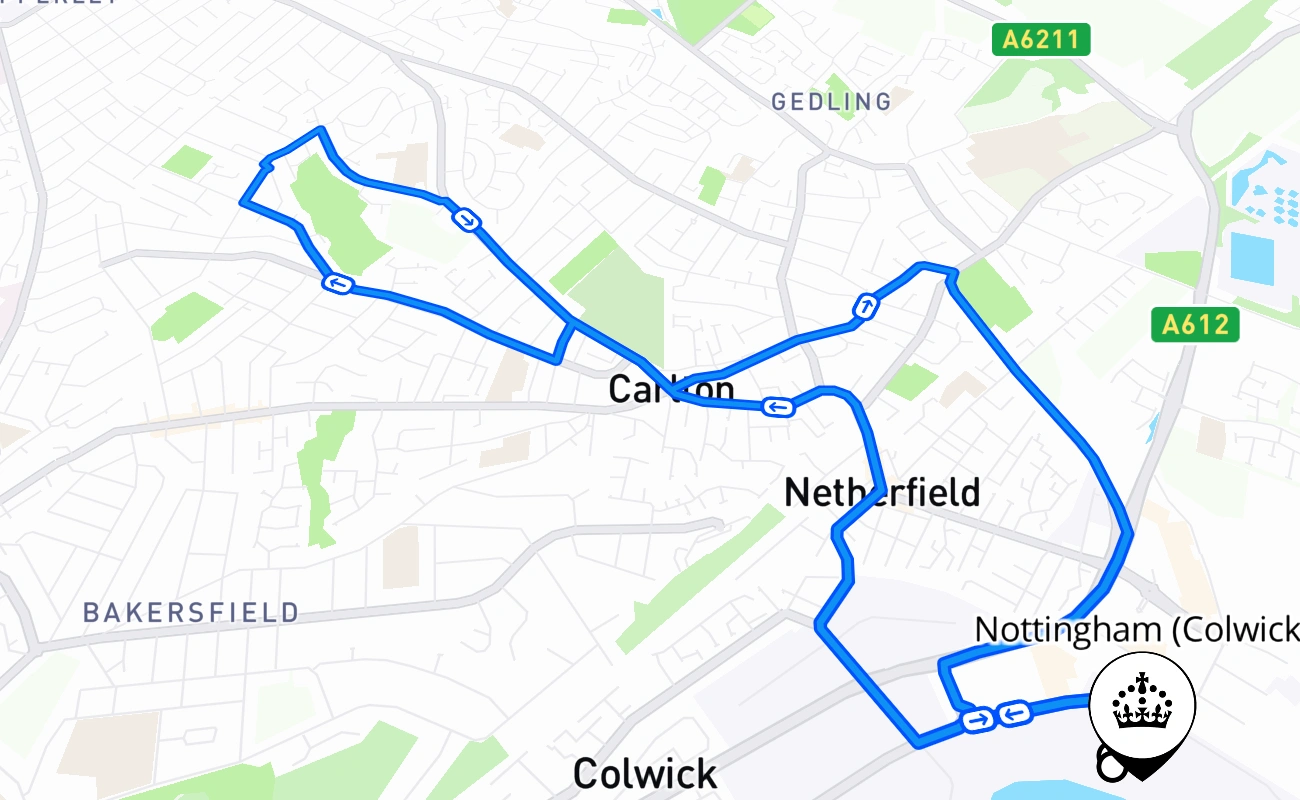 Nottingham (Colwick) 驾考路线 #1001 地图 - ENG 英国