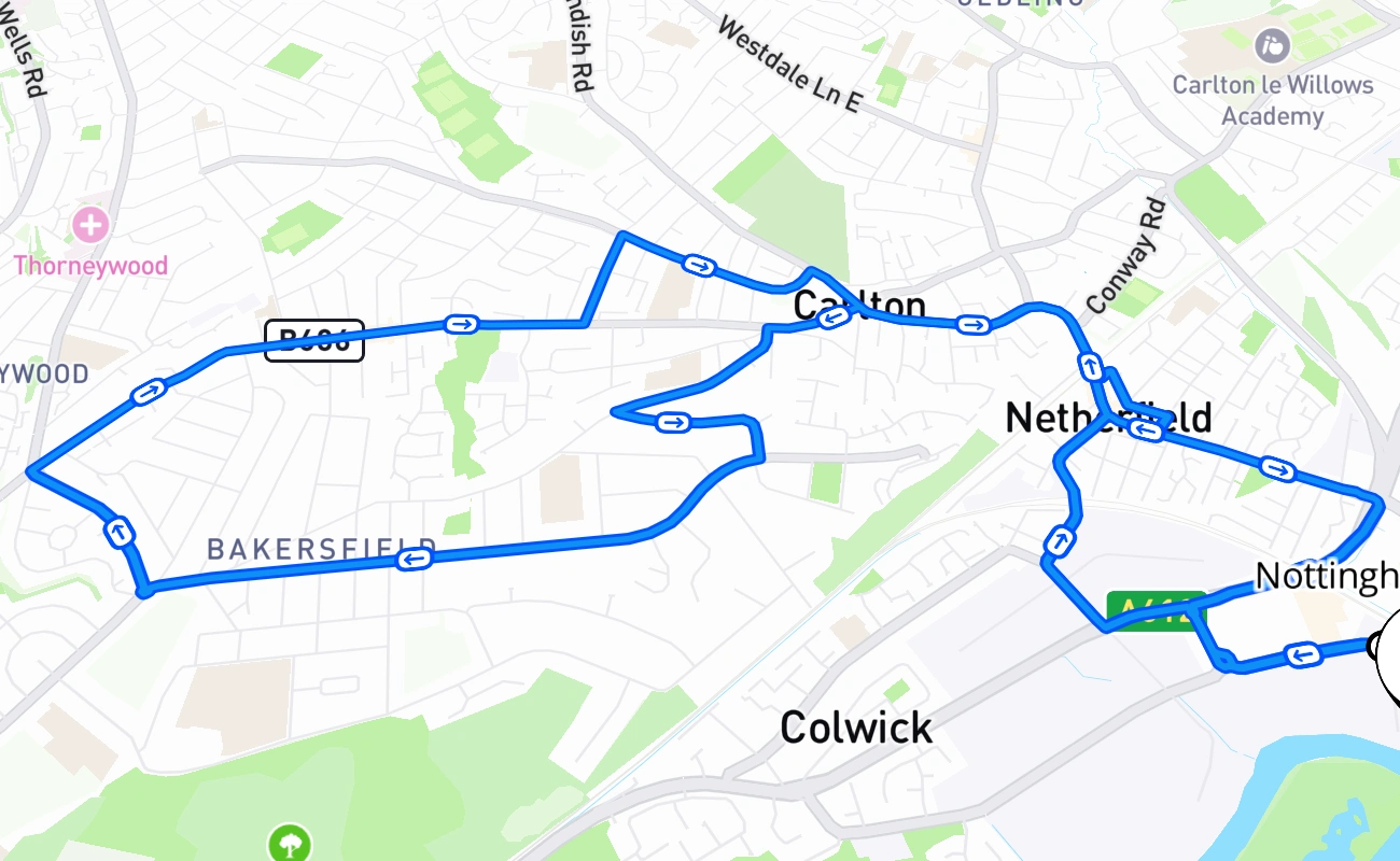 Nottingham (Colwick) 驾考路线 #1002 地图 - ENG 英国