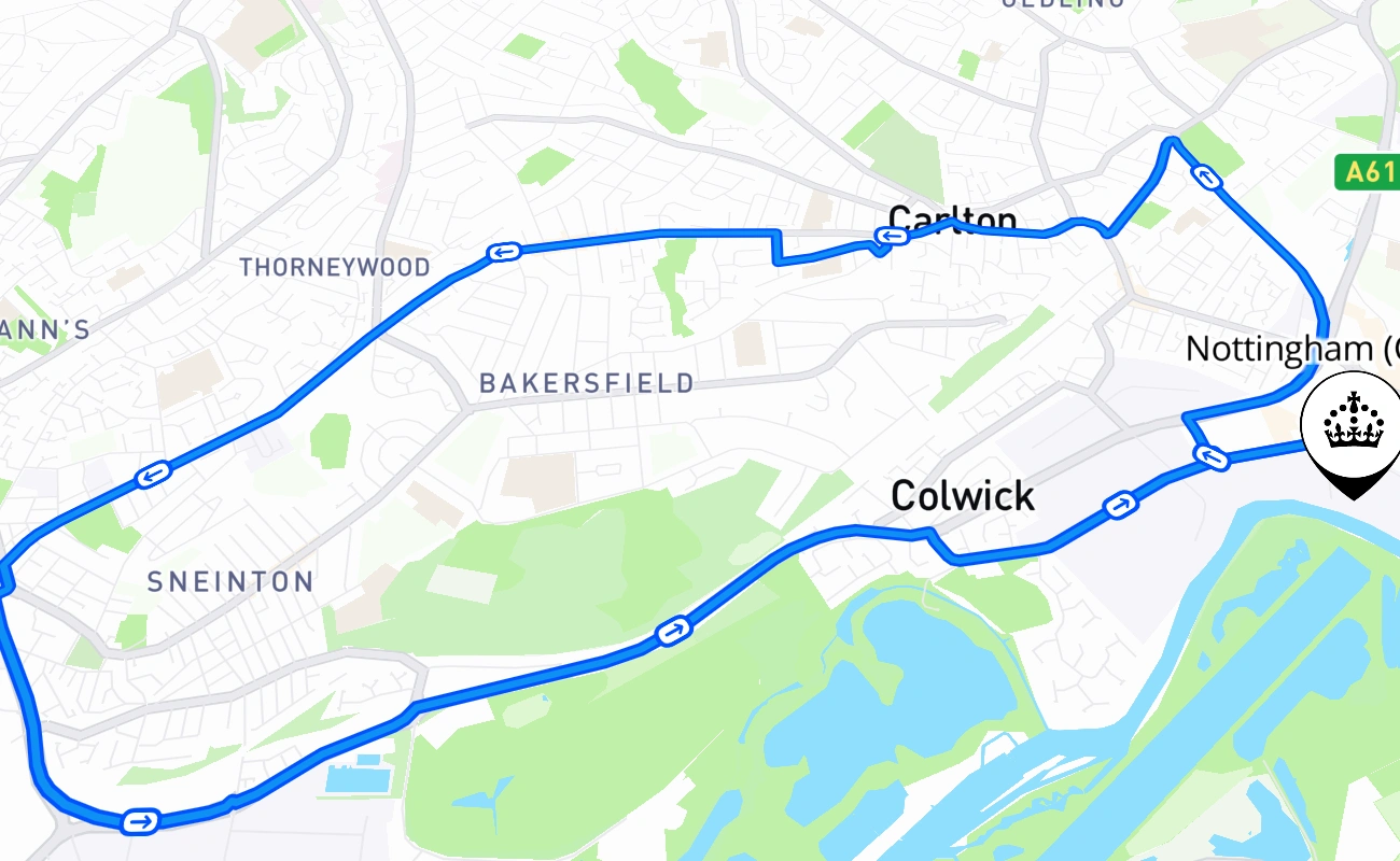 Nottingham (Colwick) 驾考路线 #1005 地图 - ENG 英国