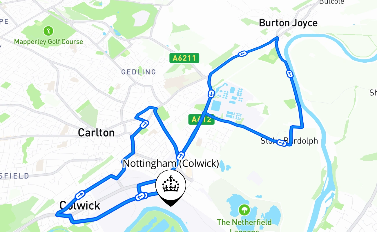 Nottingham (Colwick) 驾考路线 #1006 地图 - ENG 英国