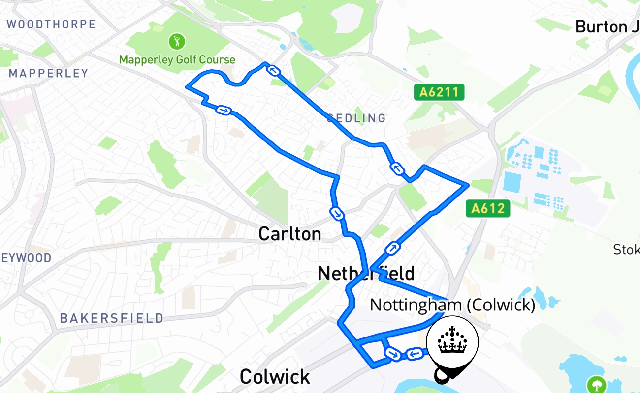Nottingham (Colwick) 驾考路线 #1013 地图 - ENG 英国