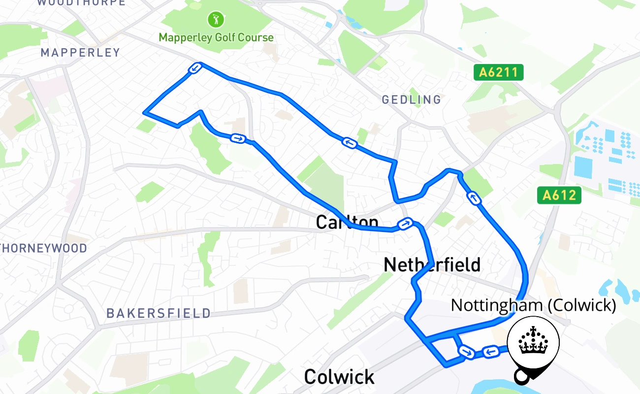 Nottingham (Colwick) 驾考路线 #1017 地图 - ENG 英国