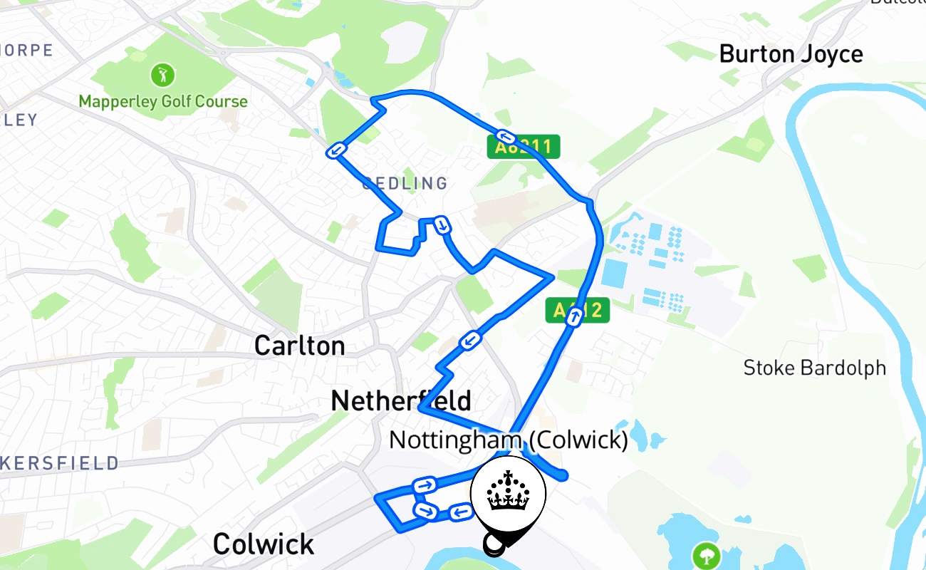 Nottingham (Colwick) 驾考路线 #1018 地图 - ENG 英国